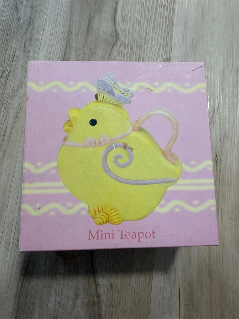 Easter Chick Mini Teapot with Butterfly Lid in Original Box Ceramic Spring Decor